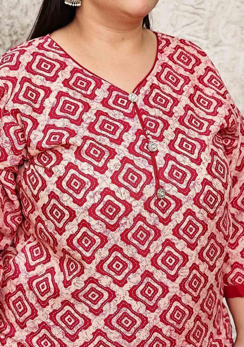 Beige Printed Cotton Kurta Set - Indya