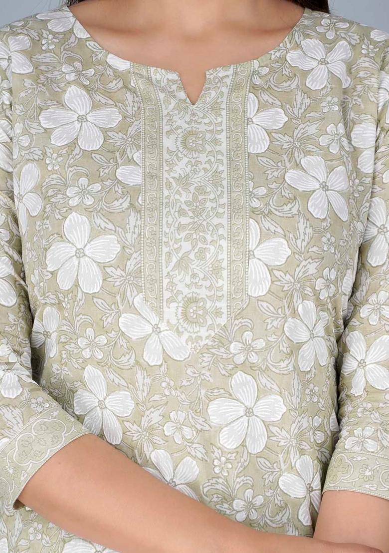 Grey Printed Cotton Kurta Set - Indya