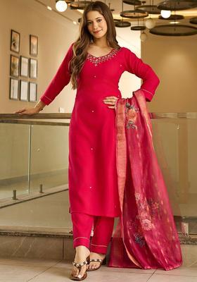Pink Yoke Design Viscose Kurta Set