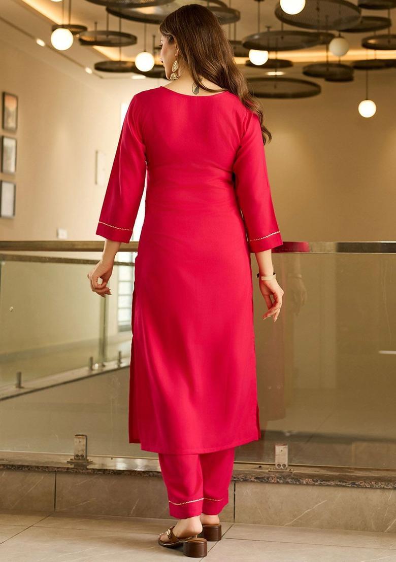 Pink Yoke Design Viscose Kurta Set - Indya