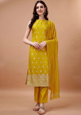 Yellow Woven Design Silk Blend Kurta Set