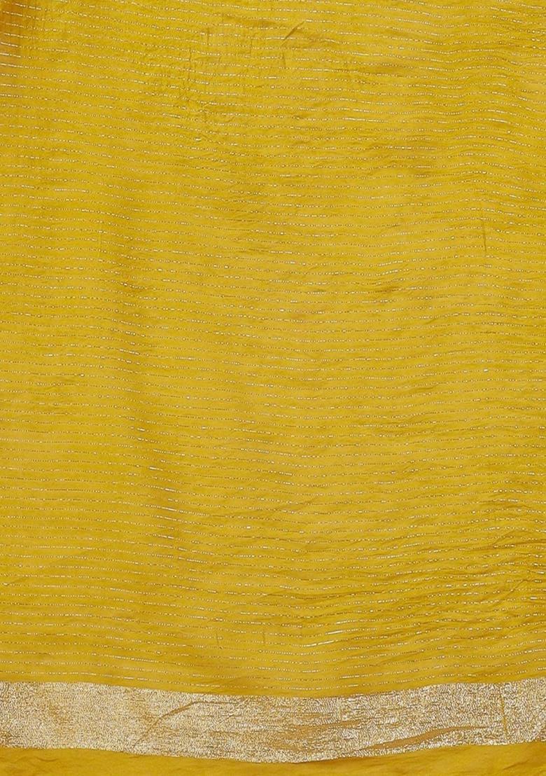 Yellow Woven Design Silk Kurta Set - Indya