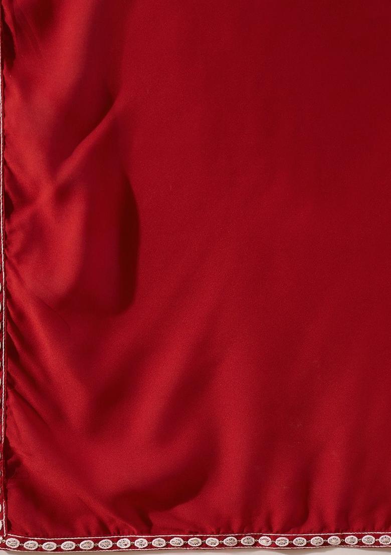 Red Embroidered Georgette Kurta Set - Indya