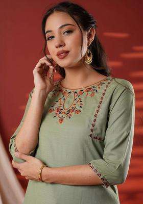 Green  Blended Kurta