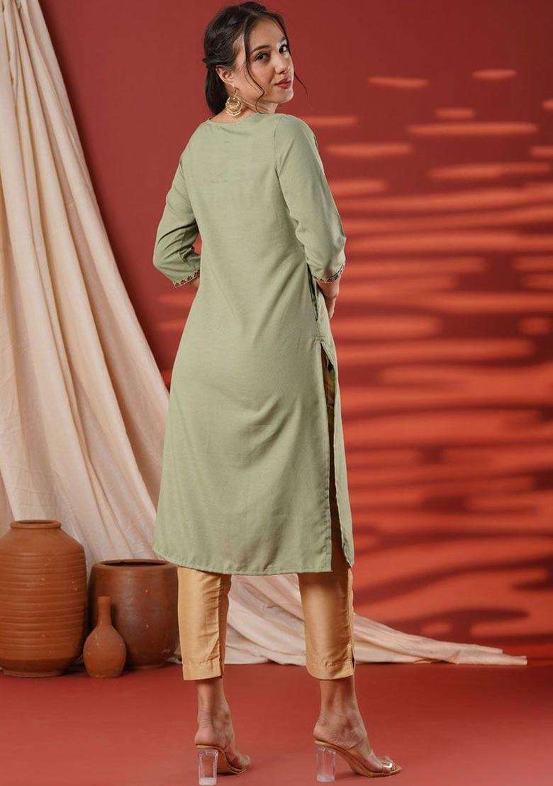 Green  Blended Kurta - Indya