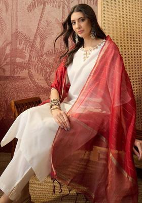 White Embroidered Cotton Kurta Set