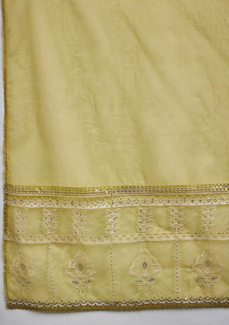 Mustard Embroidered Silk Kurta Set - Indya