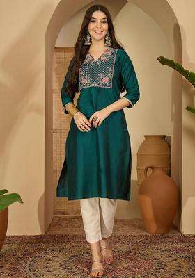 Green  Blended Kurta