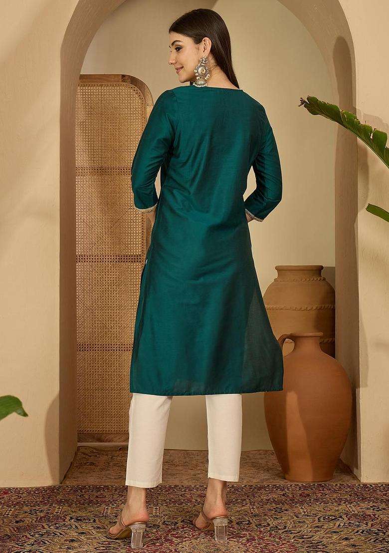 Green  Blended Kurta - Indya