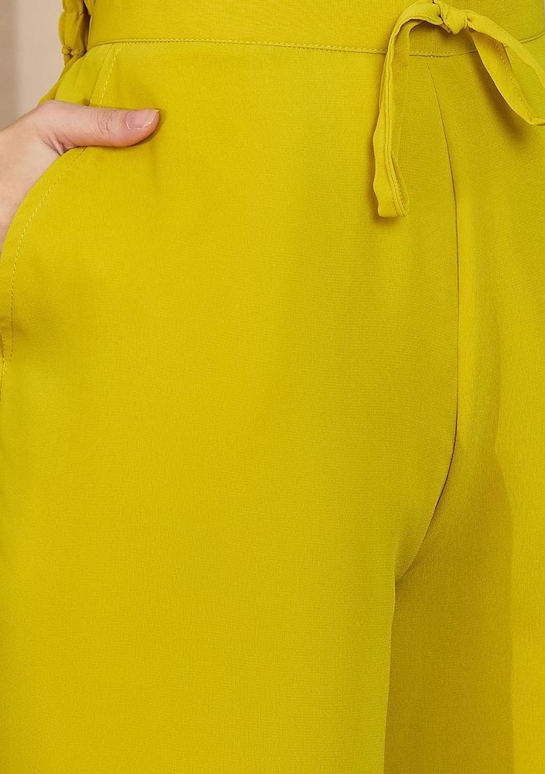 Yellow Embroidered Georgette Kurta Set - Indya