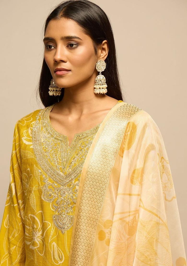 Yellow Printed Polyester Kurta Set - Indya
