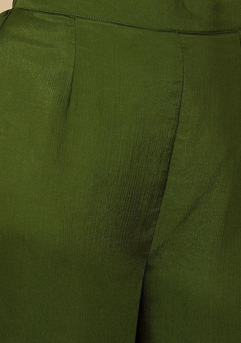 Olive Embroidered Silk Kurta Set - Indya