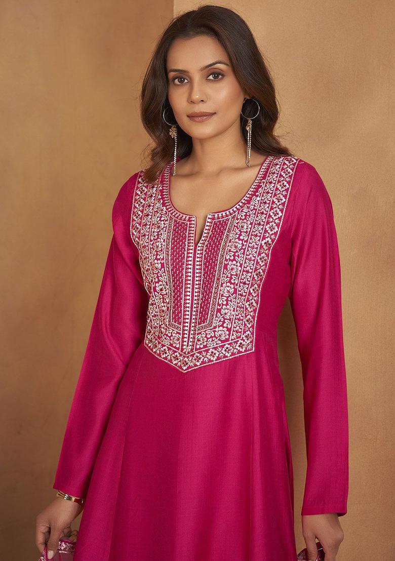 Pink Yoke Design Crepe Anarkali Set - Indya