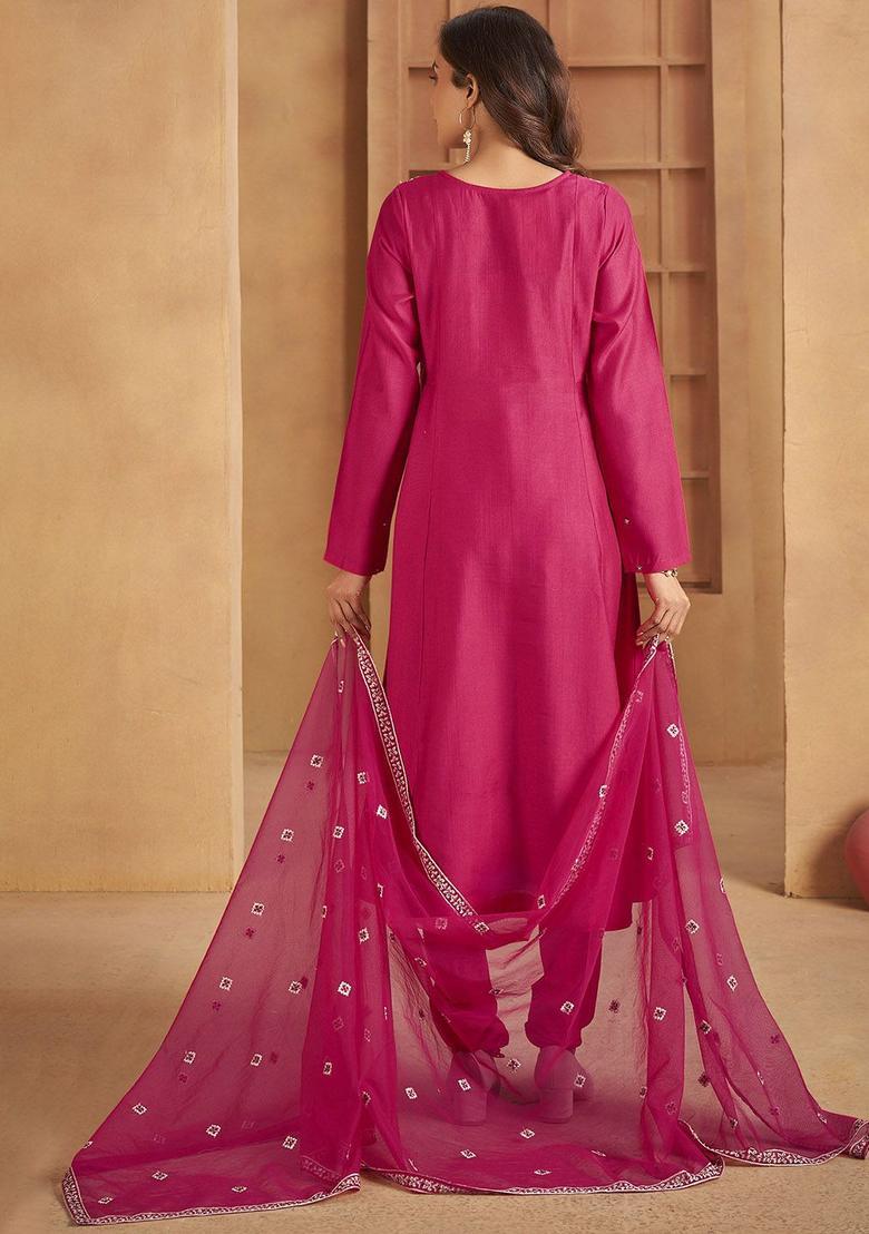 Pink Yoke Design Crepe Anarkali Set - Indya
