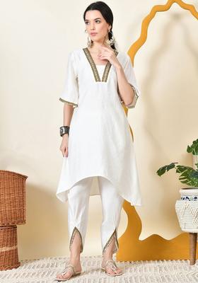 White Embroidered Silk Kurta Set