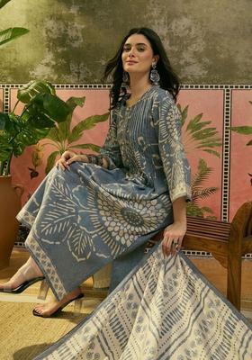 Blue Printed Cotton Kurta Set