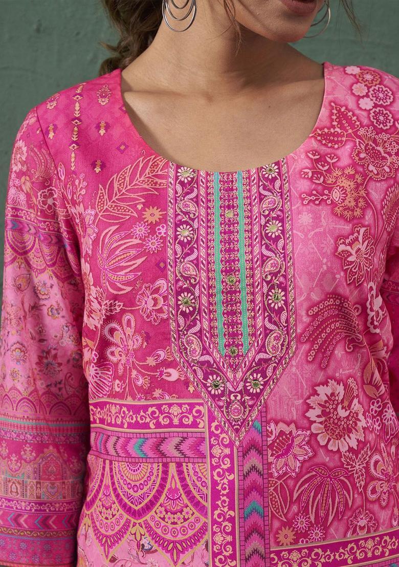 Pink  Blended Kurta - Indya