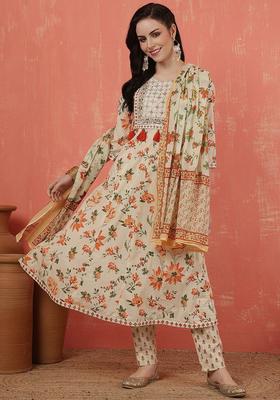 Yellow Embroidered Cotton Kurta Set