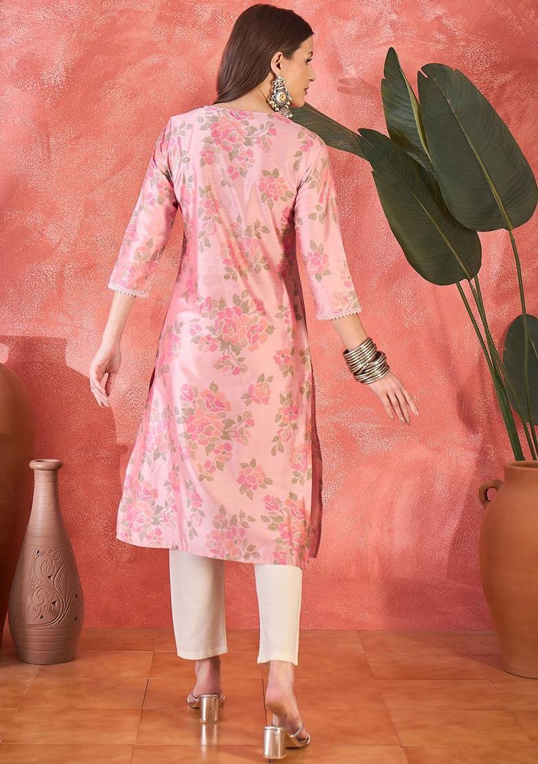 Pink  Blended Kurta - Indya