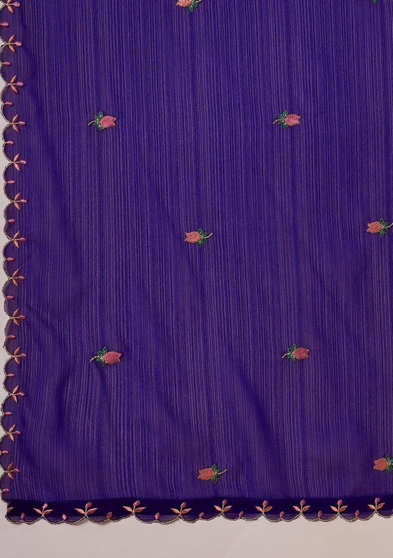 Blue Embroidered Silk Kurta Set - Indya