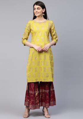Lime Green  Blended Kurta