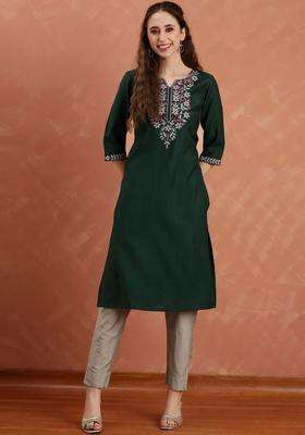 Green  Blended Kurta