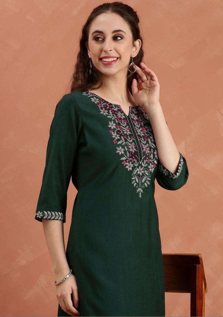 Green  Blended Kurta - Indya