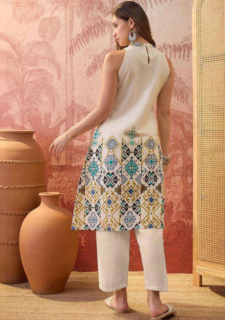 Cream  Cotton Kurta - Indya