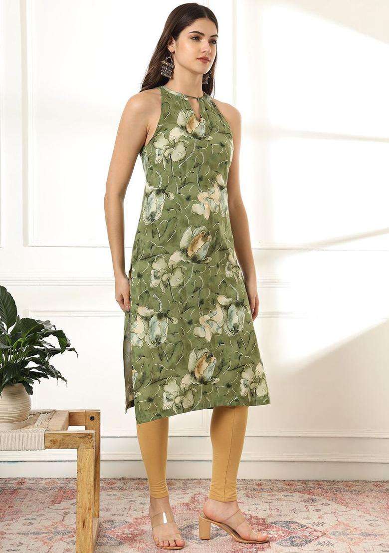 Green  Blended Kurta - Indya