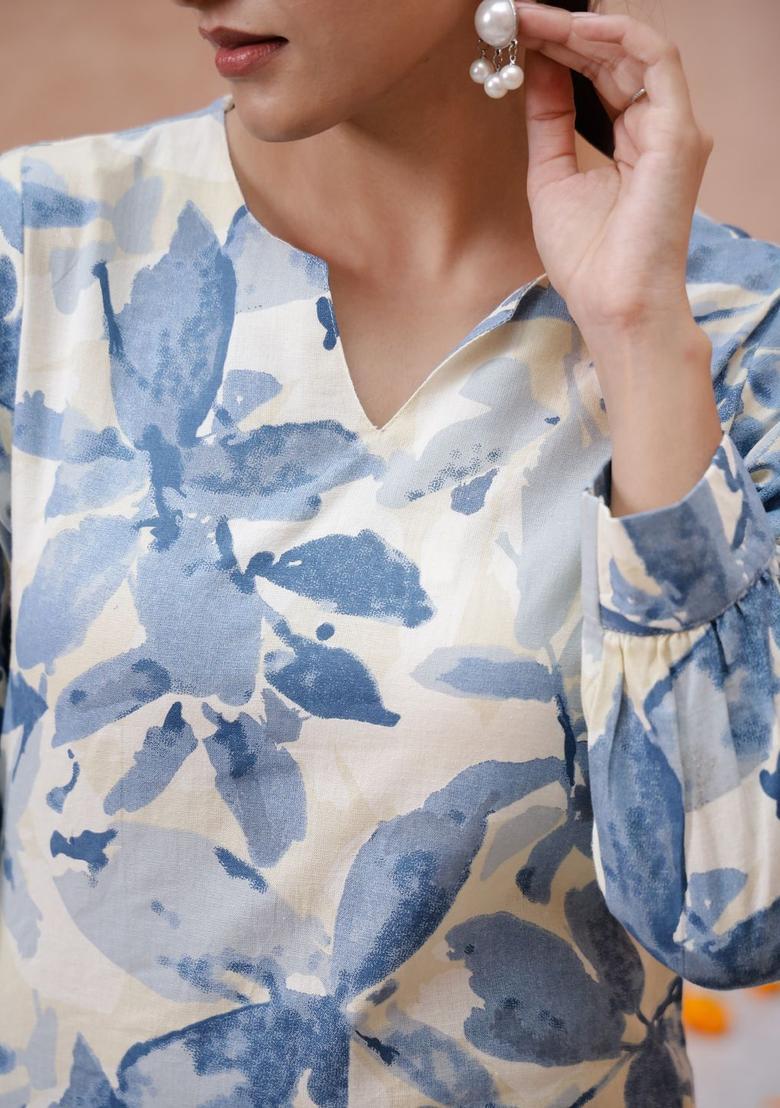 Beige Printed Cotton Kurta Set - Indya