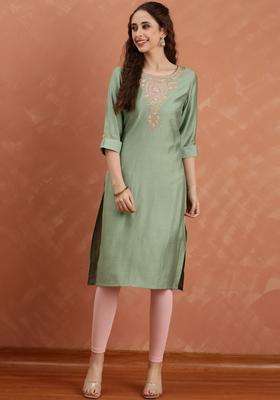 Green  Blended Kurta
