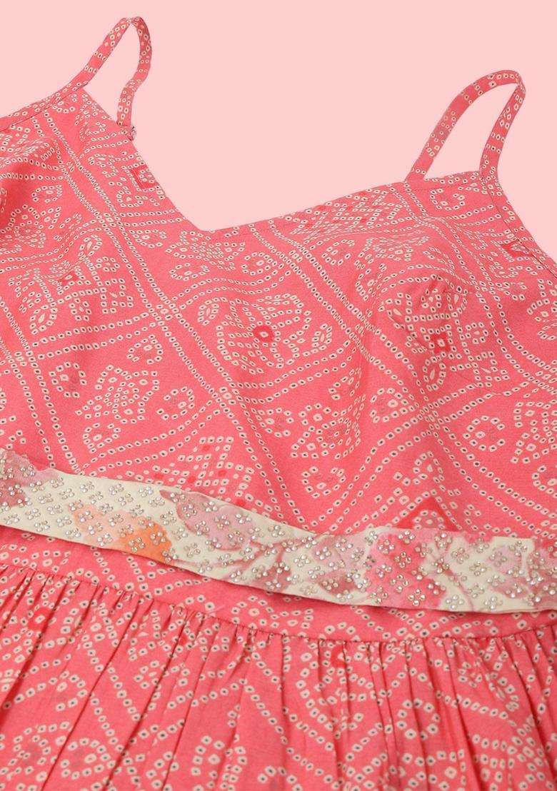 Pink Printed Silk Blend Anarkali Set - Indya