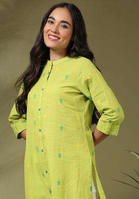 Lime Green  Cotton Kurta