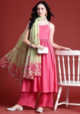 Pink Solid Viscose Kurta Set