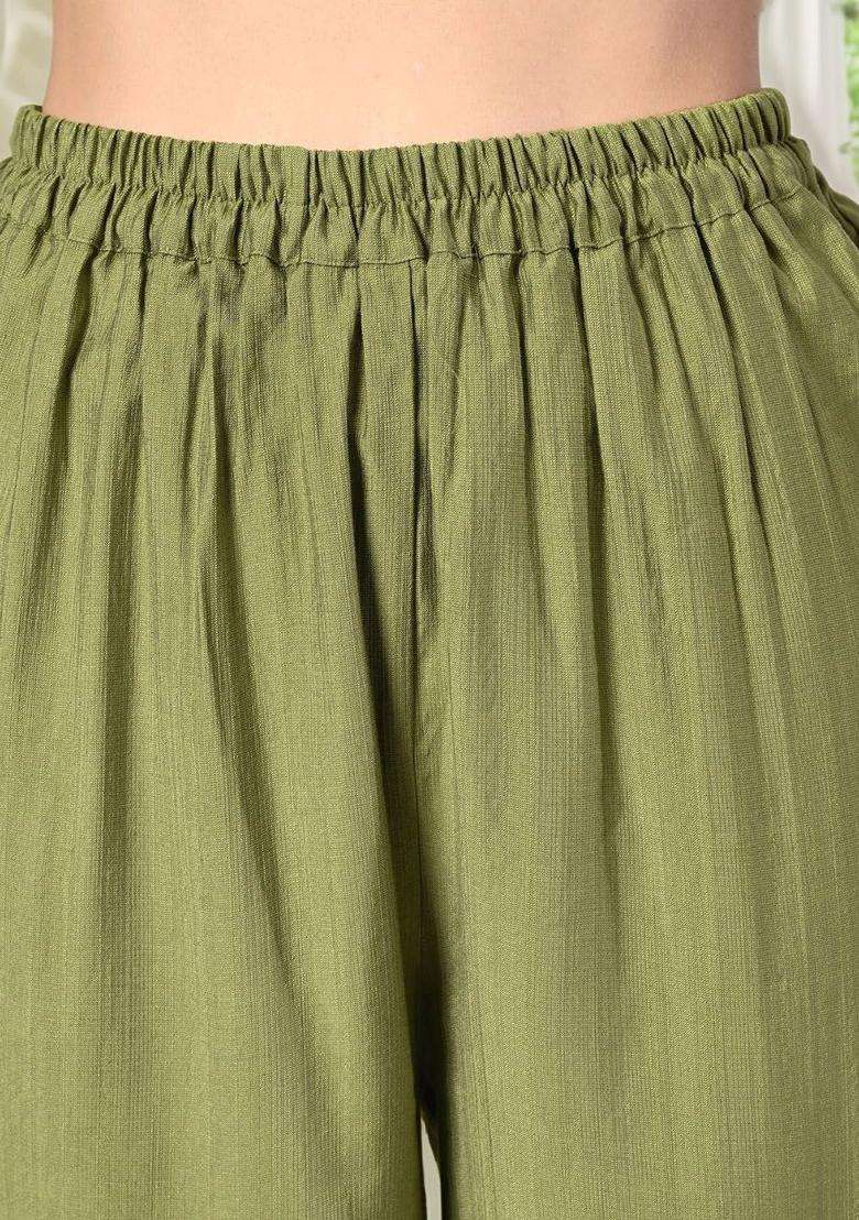 Green Solid Silk Blend Kurta Set - Indya