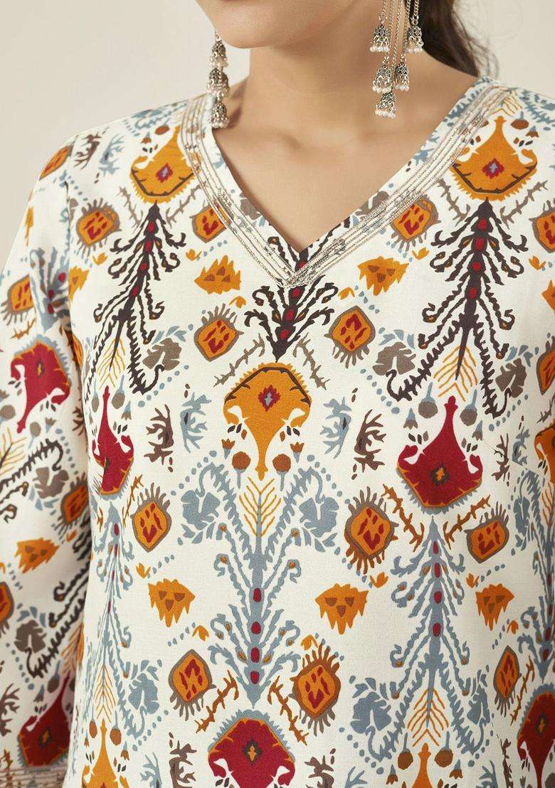 White  Blended Kurta - Indya