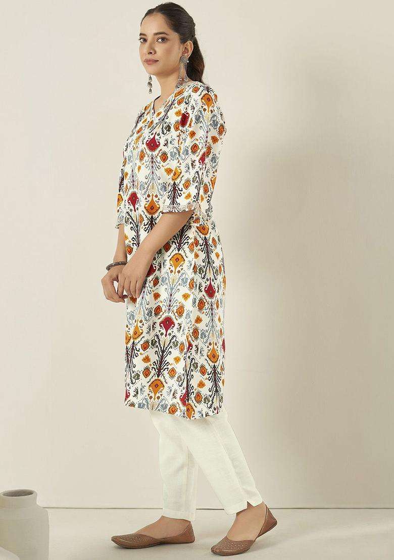 White  Blended Kurta - Indya