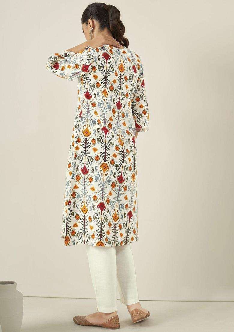 White  Blended Kurta - Indya