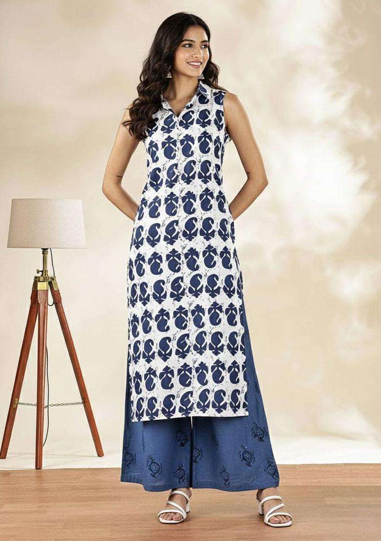 White  Blended Kurta - Indya