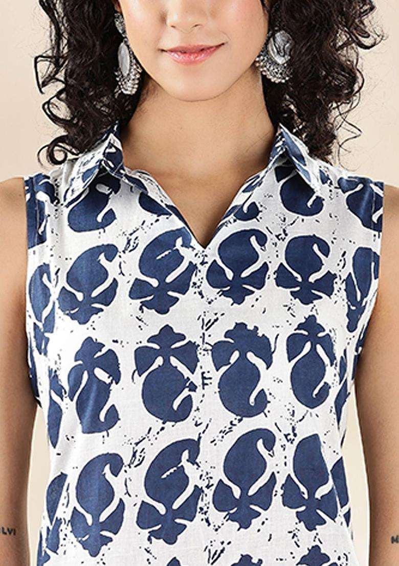 White  Blended Kurta - Indya