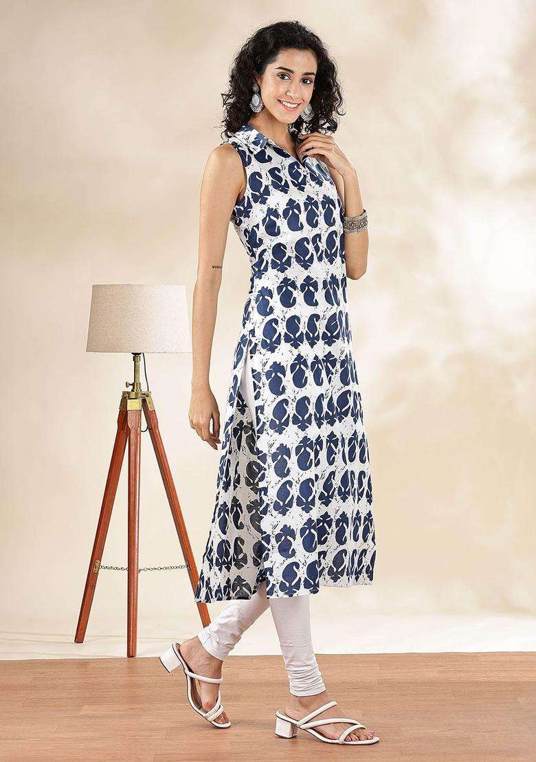 White  Blended Kurta - Indya