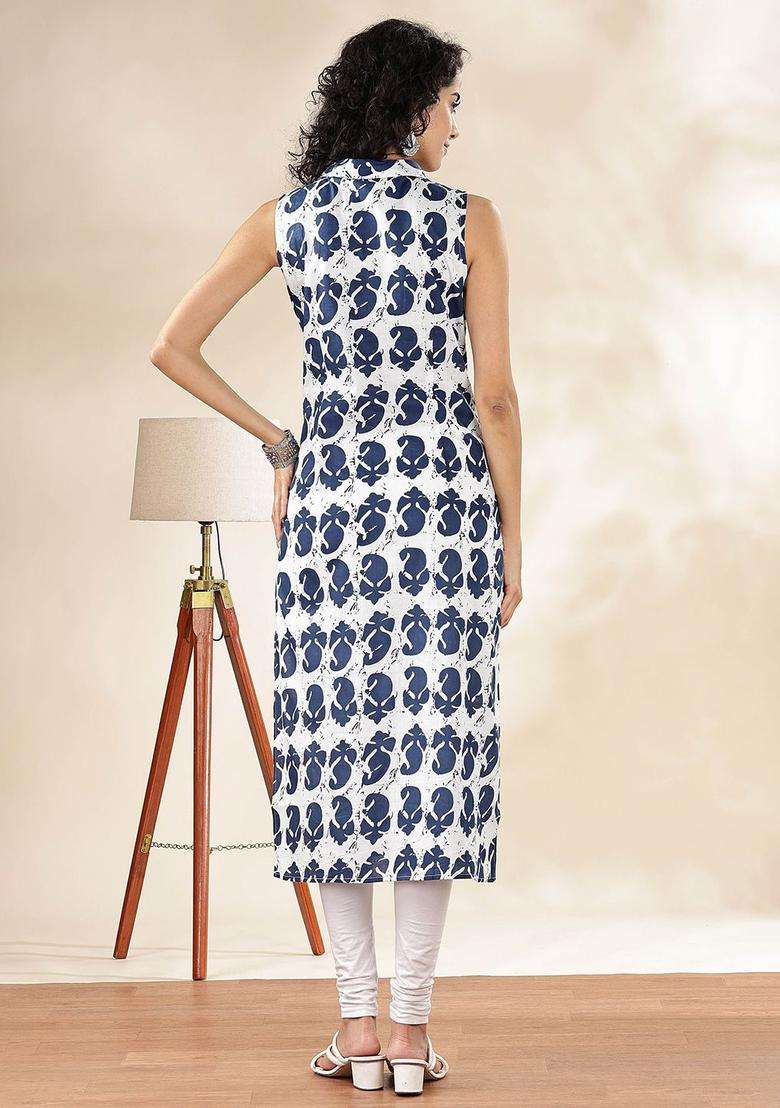 White  Blended Kurta - Indya