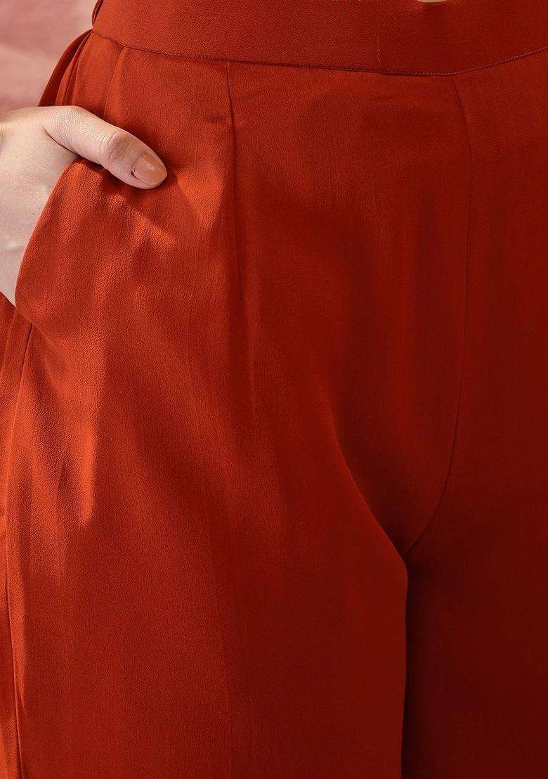 Orange Embroidered Georgette Kurta Set - Indya