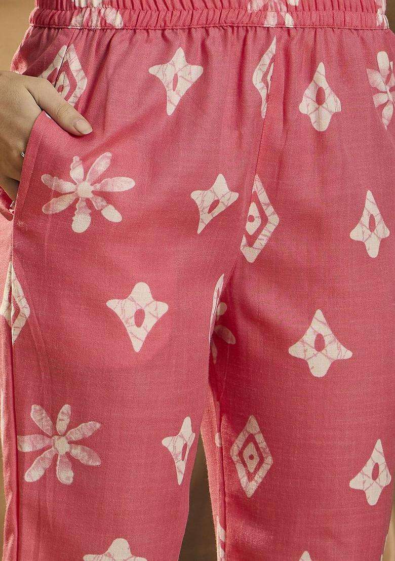 Peach Printed Cotton Kurta Set - Indya