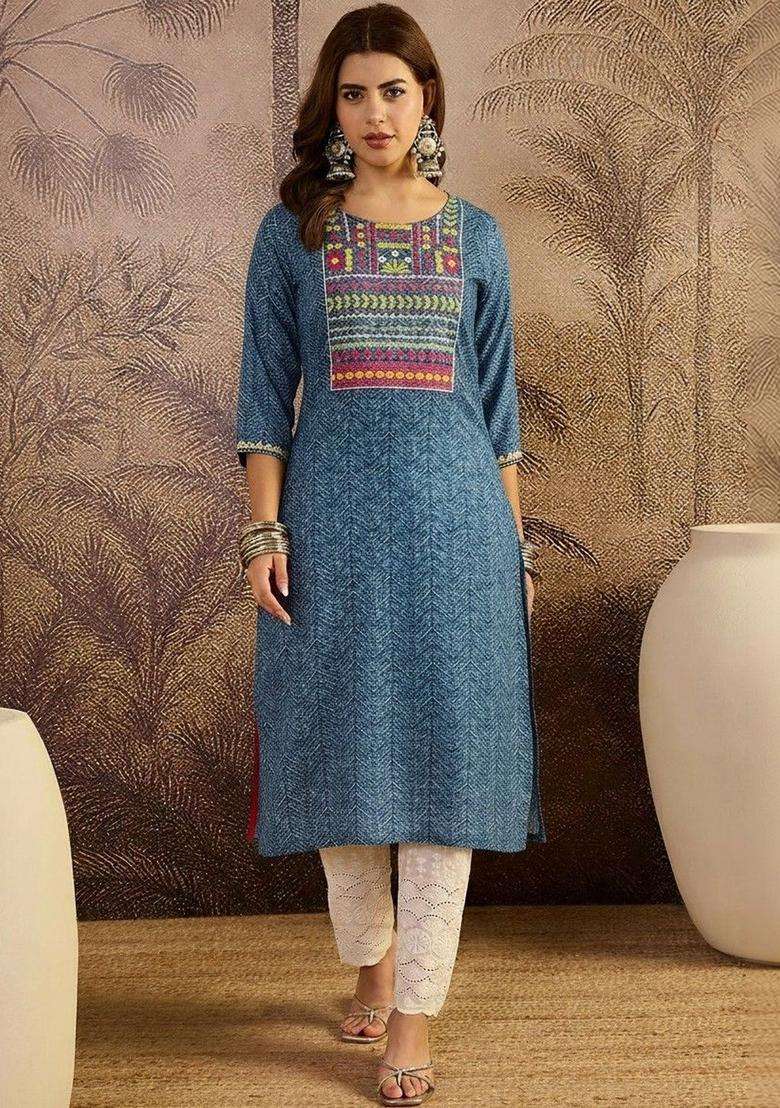 Blue  Cotton Kurta - Indya