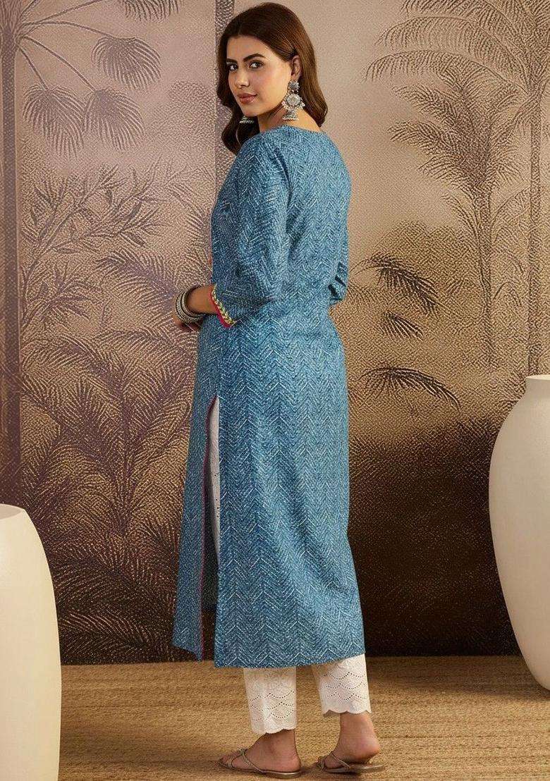 Blue  Cotton Kurta - Indya