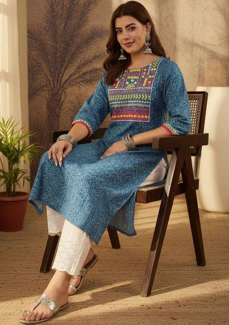 Blue  Cotton Kurta - Indya