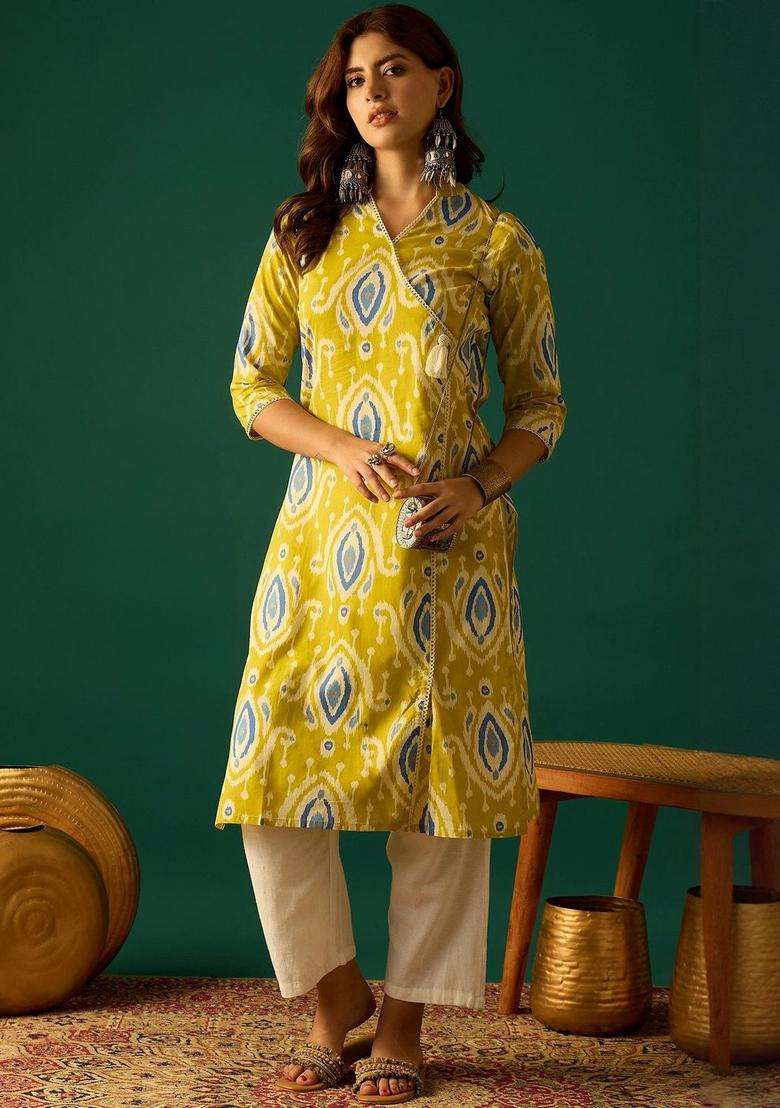 Yellow Silk Blend Kurta - Indya