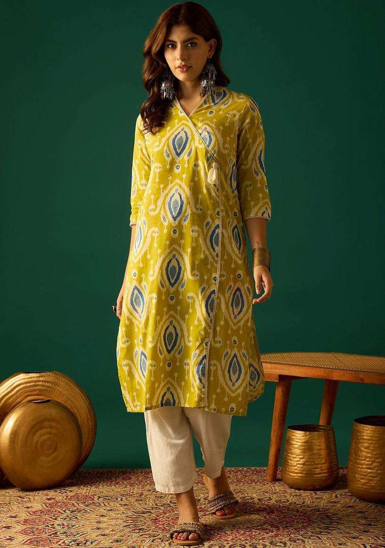 Yellow Silk Blend Kurta - Indya