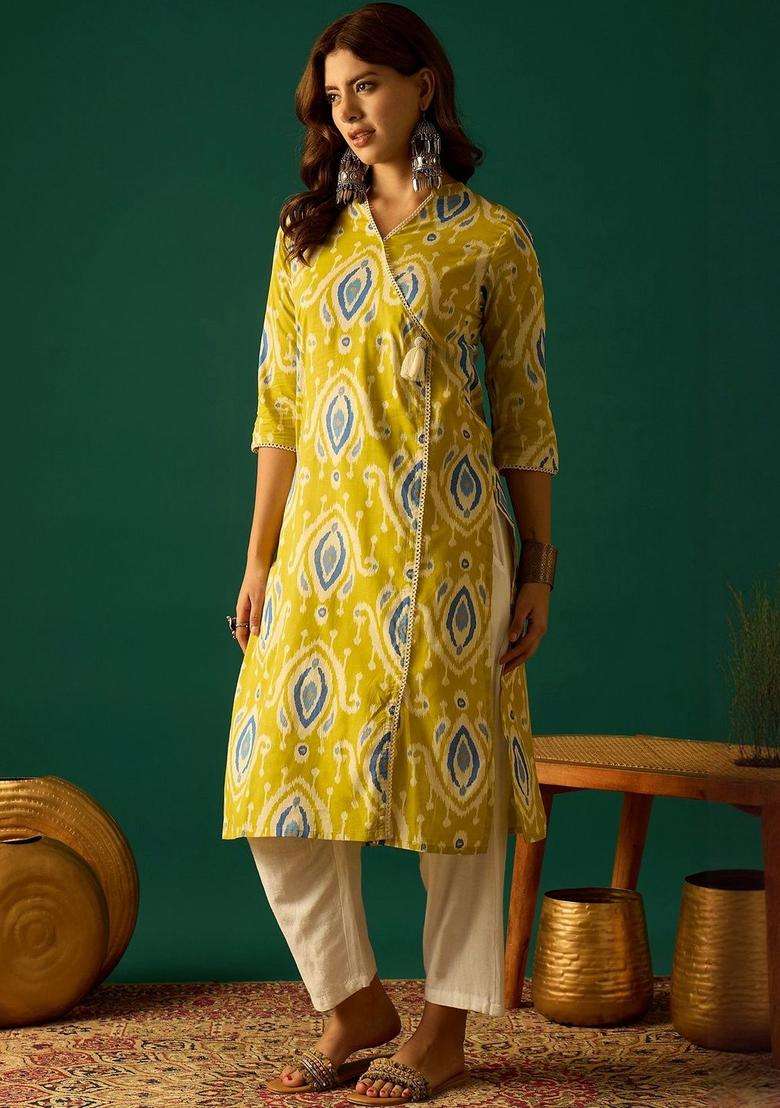 Yellow Silk Blend Kurta - Indya